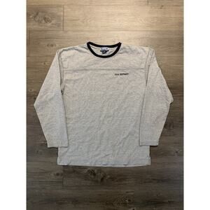 Vintage 90s Bum Equipment T-Shirt Mens Size M Spellout Ringer Embroidered Grey